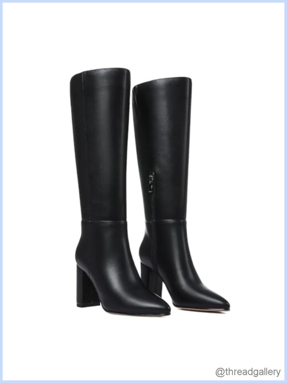 Women's Knee High Pointed Toe Chunky Heel Boots with Side Zipper